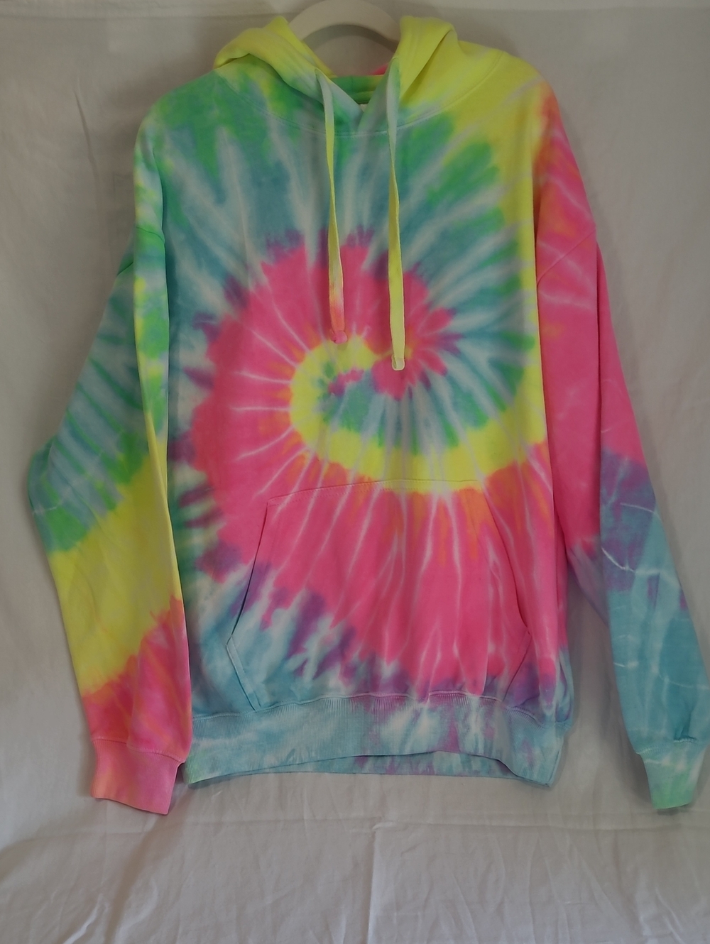 Womens Tie-Dye Spiral Pullover Hoodie - Pink, Yellow & Blue